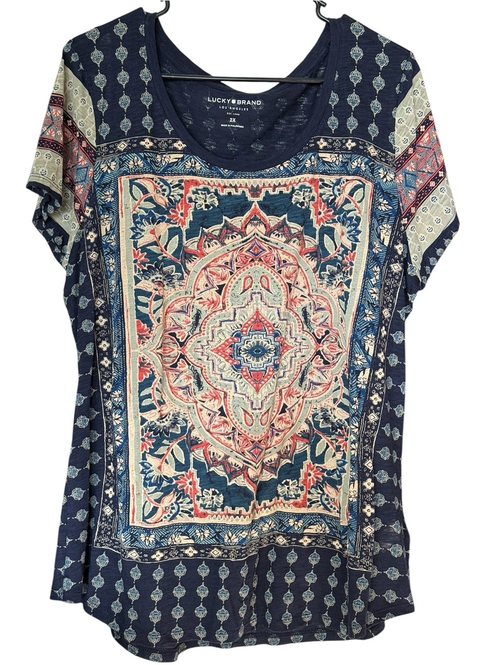 Lucky Brand Navy Multicolor Medallion Tee Size 2XL From Witch’s Estate Sale